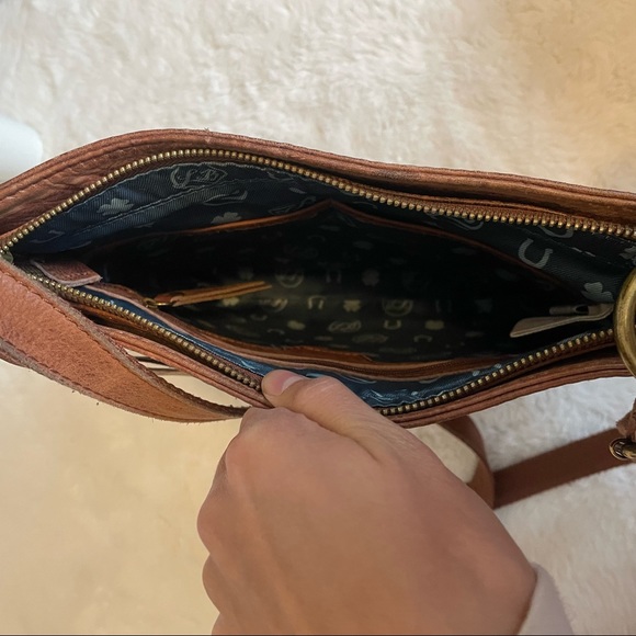 Lucky Brand Dixie Crossbody Bag Brown Distressed Leather Studded Handbag Purse - Picture 6 of 10